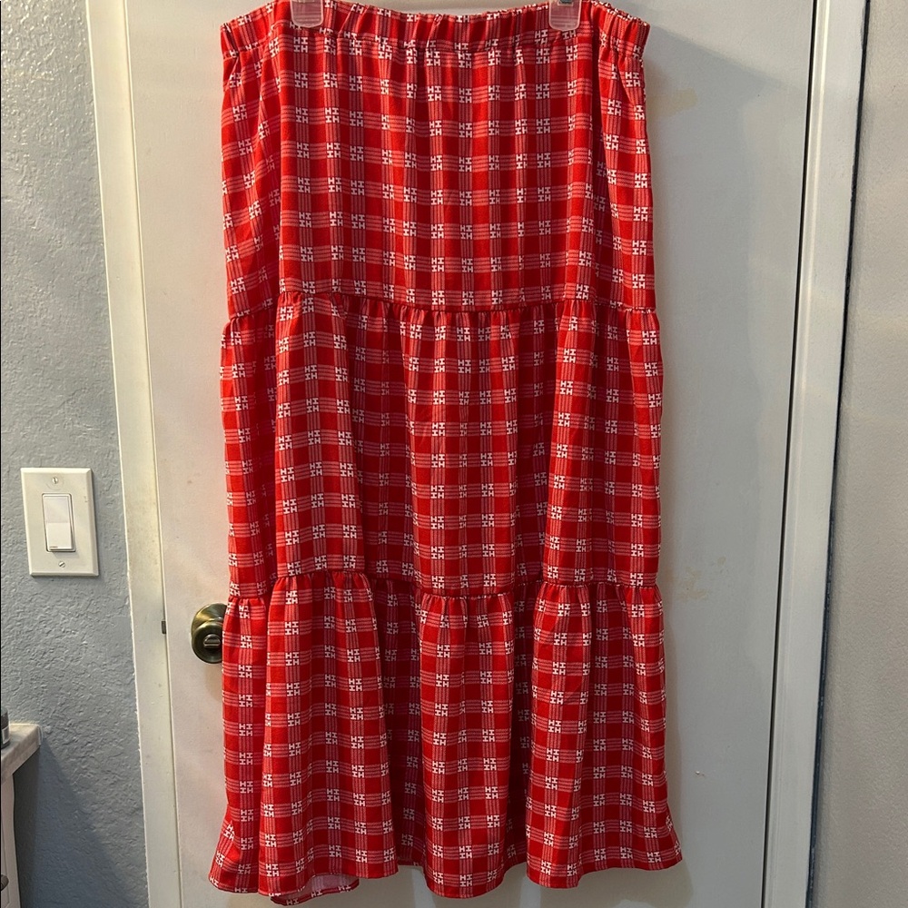 HAWAII’S FINEST Red Palaka Maxi Ruffle Skirt, Sz 2X